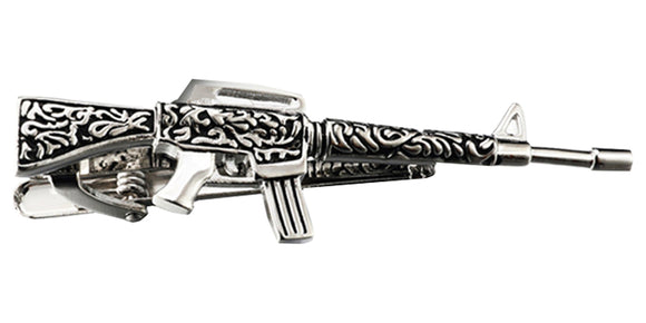 Men's Rhodium Plated Ornate M16 Assault Rifle Tie Clip
