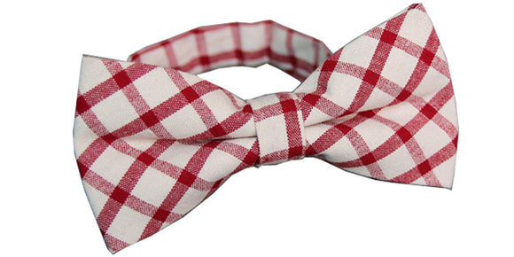 Men's Pre-Tied Red White Checkered Bow Tie Adjustable Neck Wedding Party Bowtie