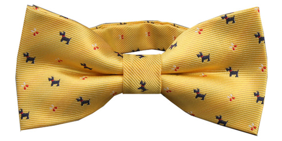 Pre-Tied Yellow Bow Tie Terrier Dogs Pattern Adjustable Neck Bowtie