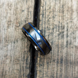 Two Tone Black Blue Plated Black Zirconium Groove Ring
