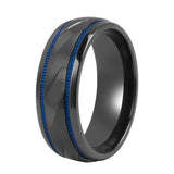 Two Tone Black Blue Plated Black Zirconium Groove Ring