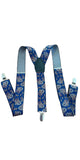 Adjustable Y Style Blue Paisley Suspenders With 3 Metal Clips