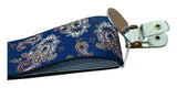 Adjustable Y Style Blue Paisley Suspenders With 3 Metal Clips
