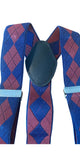 Adjustable Y Style Blue Red Diamonds Suspenders With 3 Metal Clips
