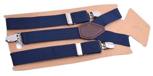 Adjustable Y Style Navy Blue Suspenders With 3 Metal Clips