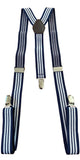 Adjustable Y Style Navy Blue White Stripes Suspenders With 3 Metal Clips