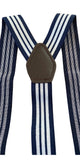 Adjustable Y Style Navy Blue White Stripes Suspenders With 3 Metal Clips