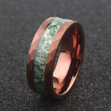 Brown Plated Tungsten Carbide Ring with Nature Green Moss Agate Inlay