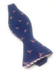Men's Self Tie Freestyle Silk Blue Bow Tie with Flamingos