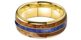 Whisky Wood Guitar String Blue Opal Inlay Gold Tungsten Ring