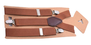 Adjustable Y Style Brown Suspenders With 3 Metal Clips