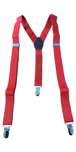 Adjustable Y Style Red Suspenders With 3 Metal Clips