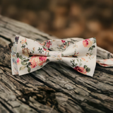 Men's Pre-Tied White Floral Bow Tie Adjustable Neck Wedding Party Bowtie