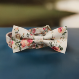 Men's Pre-Tied White Floral Bow Tie Adjustable Neck Wedding Party Bowtie