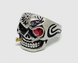 Stainless Steel Skull Smoking Bullet Ring with Red Rhinestone Eye