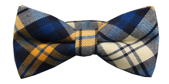 Pre-Tied Blue Yellow White Plaid Bow Tie Adjustable Neck Wedding Party Bowtie