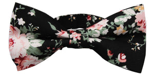 Men's Pre-Tied Black Floral Bow Tie Adjustable Neck Wedding Party Bowtie
