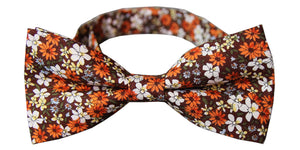 Pre-Tied Brown Orange Floral Bow Tie Adjustable Neck Wedding Party Bowtie