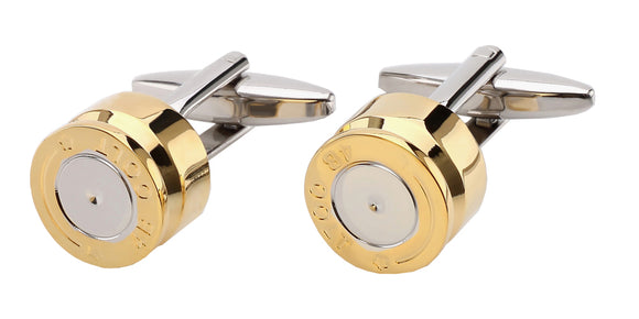 Spent Bullet Casing Two Tone Brass Cufflinks With Black Gift Box