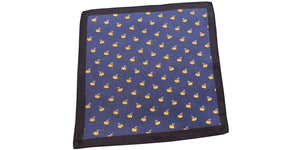 Flying Pigs Blue Silk Pocket Square with Black Edge