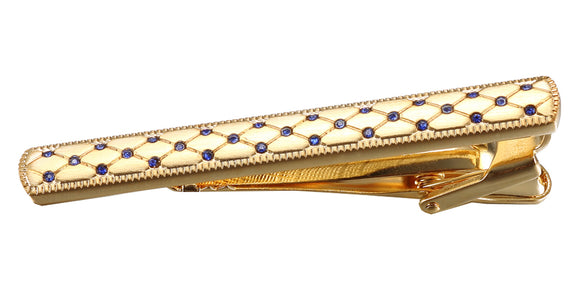 Gold Plated Tie Clip With Embedded Blue Crystals