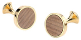 Gold Plated Plated Wooden Inlay Tie Clip & Round Cufflinks With Black Gift Box