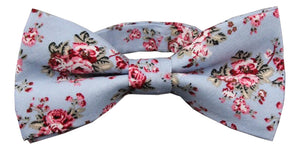 Men's Pre-Tied Arctic Blue Pink Floral Bow Tie Wedding Adjustable Neck Bowtie
