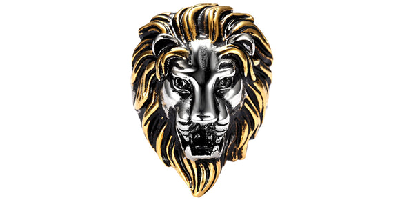 Men's Two Tone Gold & Silver Plated Stainless Steel Lion Head Ring