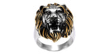 Men's Two Tone Gold & Silver Plated Stainless Steel Lion Head Ring