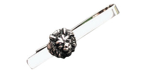 Rhodium Plated Lion Head Tie Bar