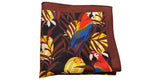 Parrot Silk Pocket Square with Sangria Red Border