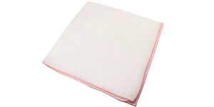 White Linen Pocket Square with Pink Embroidered Edge
