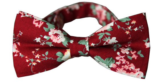 Men's Pre-Tied Red Floral Bow Tie Adjustable Neck Wedding Party Bowtie