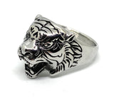 Men's Silver Plated Stainless Steel Tiger Head Ring