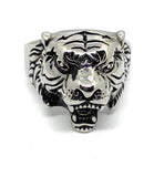 Men's Silver Plated Stainless Steel Tiger Head Ring