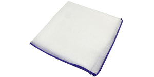 White Linen Pocket Square with Purple Embroidered Edge