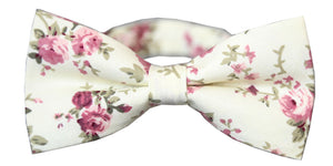 Men's Pre-Tied White Lavender Floral Bow Tie Adjustable Neck Wedding Party Bowtie