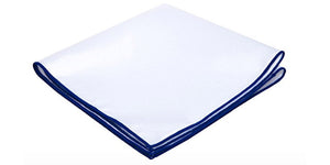 White Linen Pocket Square with Royal Blue Embroidered Edge