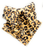Pre-Tied Velvet Leopard Bow Tie Cufflinks Flower Lapel Pin Pocket Square Combo Gift Set