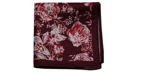 Red White Floral Silk Pocket Square