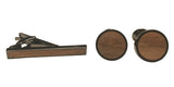 Black Rhodium Plated Wood Inlay Tie Clip & Round Cufflinks With Black Gift Box